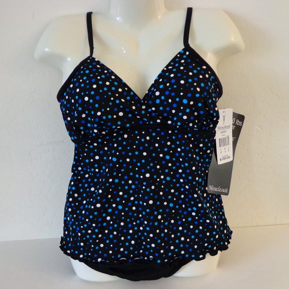 Miraclesuit Lauren Tankini Swimsuit 2 PC Blue & Black Pop Rocks Dots Size 16 NEW - Picture 4 of 7